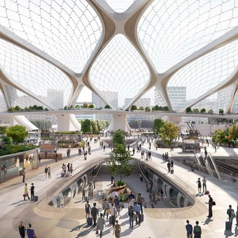 UNStudio unveils modular hyperloop station concept Terminal Bus, Shopping Mall Design, Train Station Architecture, Airport Design, Proposal Design, Mall Design, Parametric Architecture, Green Architecture, Architectural Practice