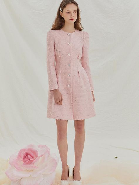 Designer fashion, Seoul-fully created | W Concept Tweed Dress Outfit Classy, Chanel Tweed Outfit, Tweed Dress Outfit, Zara Tweed Dress, Softgirl Outfits, Custom Wardrobe, Preppy Chic Outfits, Tweed Fashion, Tweed Outfit