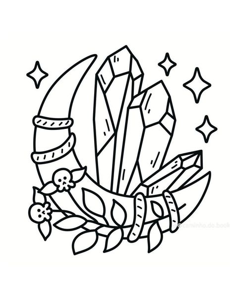 Coloring Pages Bold And Easy, Crystal Coloring Page, Dollhouse Coloring Pages, Drawings To Color, Colouring Ideas, Witch Coloring Pages, Aesthetic Drawings, Diy Jewelry Rings, Cute And Spooky