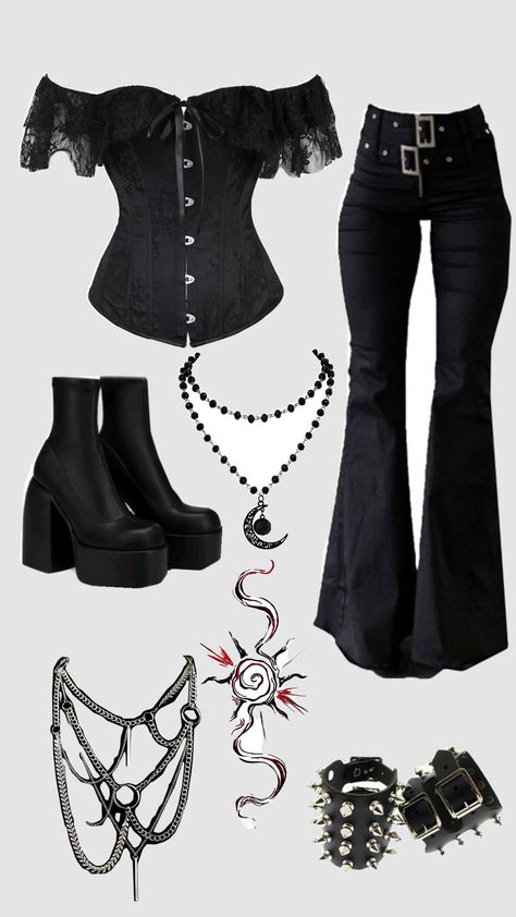 Anglo Gothic Outfit, Dark Grunge Outfits Gothic, Romantic Goth Style, Concert Outfit Grunge, Goticas Aesthetic, Corset Outfit Casual, Gothic Aesthetic Outfit, Ropa Dark, Styl Grunge