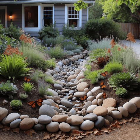 dry creek landscaping - ScDecorum Dry Creek Bed Landscaping, Dry Creek Bed Landscape Front Yards, Dry Rock Bed Landscaping, Dry Stream Bed Landscaping, Dry Creek Bed Landscape, Dry Creek Landscaping, Creek Bed Landscaping, Bed Landscaping Ideas, Dry Riverbed Landscaping