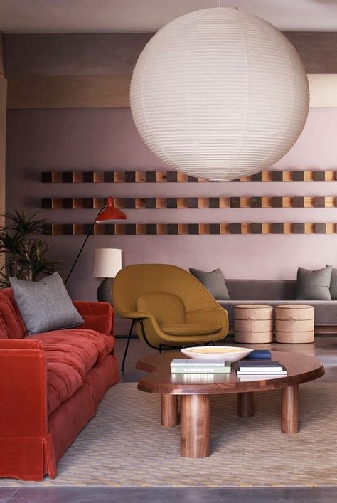 Living room, Room, Interior design, Furniture, Property, Lobby, Building, Floor, Table, House, Paper Light Shades, Coin Banquette, Hollywood Apartment, Sala Vintage, Commune Design, Blue Dining Chair, Japanese Minimalism, Large Lanterns, Deco Luminaire