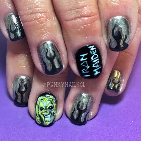 #ironmaiden Iron Maiden Nails, Alt Clothes, Metal Fashion, Iron Maiden, Nail Art Diy, 16th Birthday, Diy Nails, Nail Art, Street Wear