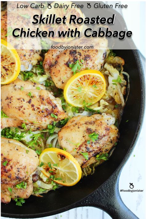 Skillet Roasted Chicken, Chicken With Cabbage, Roasted Lemon Chicken, Lemon Chicken Thighs, Chia Seed Water, Chicken And Cabbage, Low Carb Easy, Chicken Thigh Recipes Oven, Chicken Thigh Recipes Crockpot