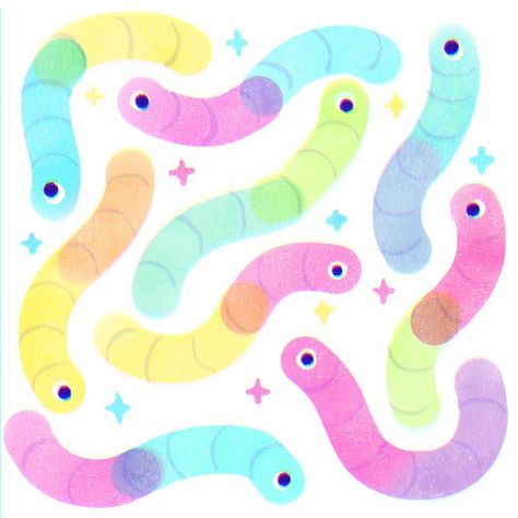 Worm Drawing, Gummy Worm, Wood Cookies, Kawaii Crafts, Gummy Worms, Food Props, Drawing Reference, Art Inspo, Dinosaur Stuffed Animal