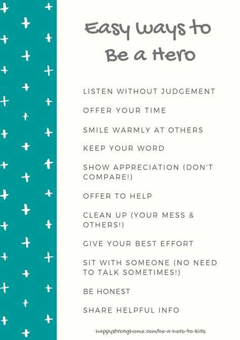 Kids want to BE heroes - and they want to see their parents as heroes too! Here's the #1 way (I think) to be a hero for your kids! So they can learn to be heroes too! Print this list and challenge yourself to do everything on the list! PLUS: I have a great option to help you be a hero and help children receive a child medical grant from UHCCF. Be a hero! #medicalgrant #financialhelp #parenting #health #helpingkids #sponsored What Makes A Hero, What Is A Hero, Mom Quotes Funny, Superhero Vbs, Superhero Classroom Theme, Hero Quotes, How To Make Something, Being Intentional, Superhero Classroom