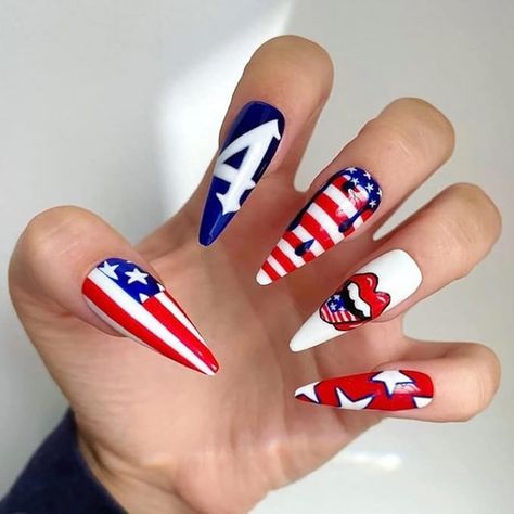 Amazon.com: 24Pcs 4th of July Press on Nails Long Fake Nails American Flag Star Red Lips Design Almond Shape Stiletto False Nails with Nail Glue Patriotic Independence Day Nail Art Supplies for Women Girls : Industrial & Scientific 4th Of July Birthday Nails, July 4th Nails, 4th Nails, Patriotic Nail, Patriotic Nails Design, Patriotic Nails, Press On Nails Long, Fourth Of July Nails, Long Press On Nails