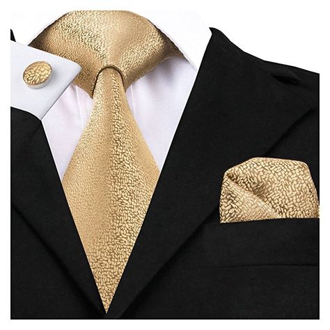 Dubulle Mens Ties Set Silk Ties Handkerchief Cufflinks Set Solid Color Necktie with Pocket Square Gold Yellow Plain Color Necktie Floral Tie Wedding, Court Outfits, Cool Tie Knots, Philip Winchester, Anniversary Pics, Golden Party, Wedding Frocks, Designer Wardrobe, Gold Weddings