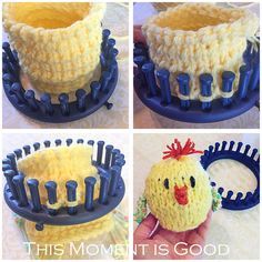 Chicken Pattern Free, Loom Knitting Patterns Free, Loom Knitting Patterns Hat, Loom Animals, Loom Knitting For Beginners, Knit Loom, Round Loom Knitting, Circle Loom, Loom Hats