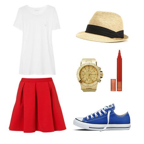 bastille day or not, i am loving everything about this outfit. ok well, maybe not the watch, but still. Paris Birthday Outfit, Casual French Outfits, French Themed Parties, Paris Birthday, French Outfit, Bastille Day, Day Outfit Ideas, Popsugar Fashion, Paris Theme