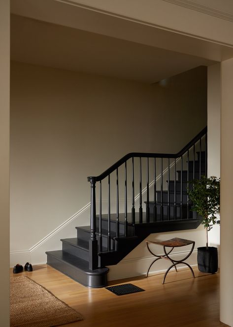 Ladds Addition — Bright Designlab New Stair Railing, Black Stair Railing, Addition Project, Black Staircase, Painted Staircases, Foyer Staircase, Entry Stairs, Stair Case, Painted Stairs