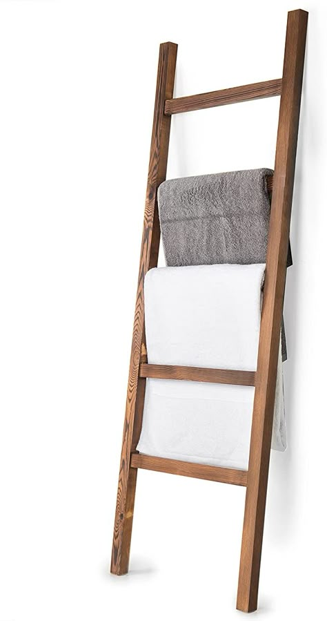 Spa Decorations, Wabi Sabi Bathroom, Bathroom Linen Tower, Storage Ladder, Bathroom Ladder, Modern Farmhouse Furniture, Blanket Rack, Quilt Display, Rustic Ladder