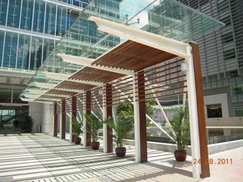 Covered Walkway Design, Covered Walkway Architecture, Covered Sidewalk, Cover Walkway, Walkway Cover, Cantilever Canopy, Shaded Walkway, Stairs Canopy, Glass Walkway