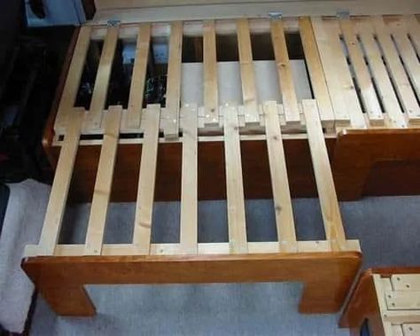 9 DIY Futon Frames You Can Build Yourself - CaughtOnAWhim.com Diy Futon Frame, Vw Kampeerwagens, Rv Sofa Bed, Rv Sofas, Diy Futon, Diy Sofa Bed, Futon Frame, Diy Rv, Sofa Bed Design