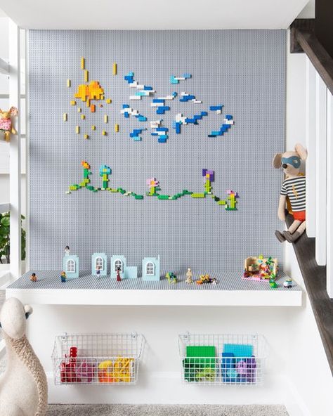 Tweens' Dream — grOH! Playrooms Groh! Playrooms, Lego Display Ideas Kids Rooms, Lego Wall Diy, Playroom Ideas For Boys, Lego Playroom, Closet Playroom, Teen Playroom, Groovy Room, Lego Bedroom