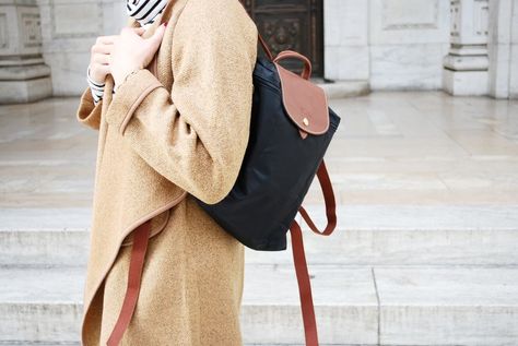 The prettiest Longchamp backpack Long Champ Backpack Outfit, Longchamp Backpack Outfit, Leather Backpack Outfit, Longchamp Bag Outfit, Nyc Library, Longchamp Backpack, Longchamp Leather, Long Champ, Backpack Outfit