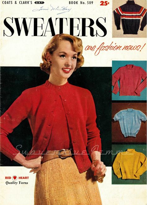 By Request – Classic Sweater Set from ‘Sweaters are Fashion News’, c.1955 Vintage Sewing Rooms, Vintage Knitting Patterns, Classic Sweater, Knit Sweaters, Sweater Knitting Patterns, Sweater Set, Vintage Knitting, Sweater Pattern, Girls Sweaters