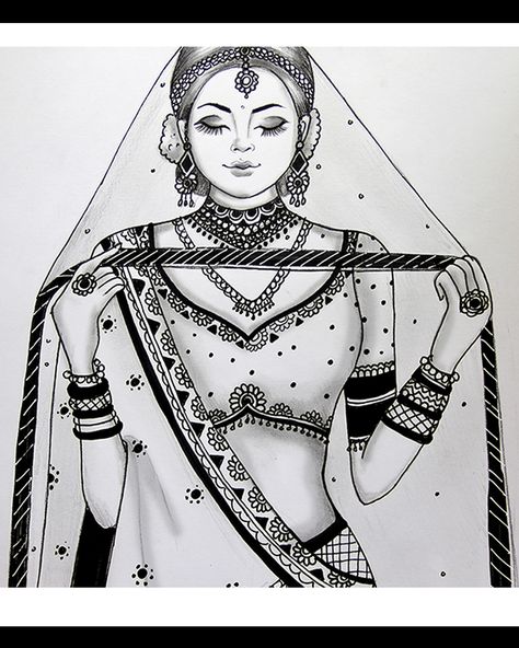 How to draw a Beautiful Traditional Bride Very Easy | Bride Drawing | girl drawing Indian Bride Drawing, Bridal Drawing, Bride Sketch, Easy Hairstyles For Work, Mehandi Ideas, Bride Drawing, Hairstyles For Work, Simple Face Drawing, Figure Sketch