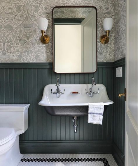 19 Different Ways to add Moldings & Trim to Your Walls - Chris Loves Julia Classy Bathroom, Functional Mudroom, Ideas Baños, Mixing Metals, Garden Wallpaper, Wall Trim, Downstairs Bathroom, White Sink, Powder Bath