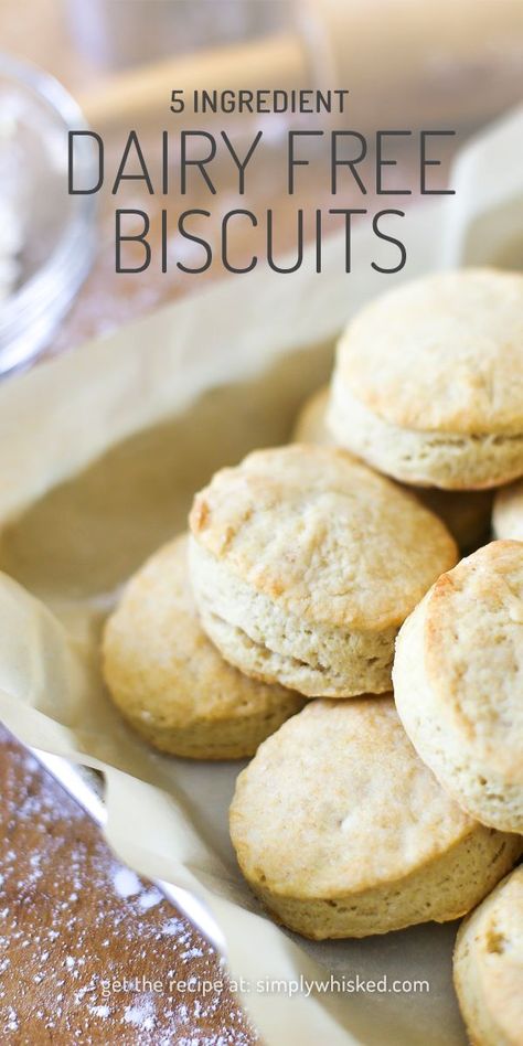 5 Ingredient Dairy Free Biscuits | Vegan biscuits, dairy free baking, dairy free breakfast, dairy free sides | These 5 ingredient, dairy free biscuits are super easy to make, and they’re light and flaky. You won’t even be able to tell that the butter is missing. #dairyfree #bread #sidedishes Dairy Free Sides, Baking Dairy Free, Breakfast Dairy Free, Simply Whisked, Dairy Free Breakfast, Dairy Free Biscuits, Unprocessed Recipes, Vegan Bread Recipe, Dairy Free Baking