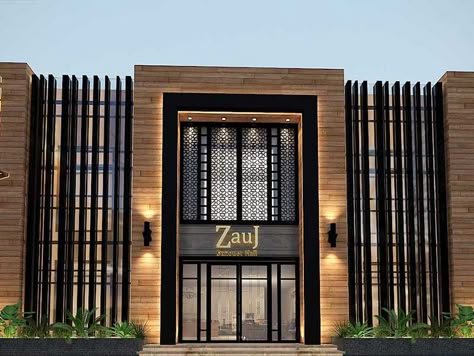 Facade Architecture Commercial, Modern Commercial Facade, Hotels Design Exterior, Facade Office Design, Modern Commercial Building Exterior Facades, Office Entrance Design Exterior, Office Building Entrance Design, Mall Elevation Design, Mall Design Architecture Exterior