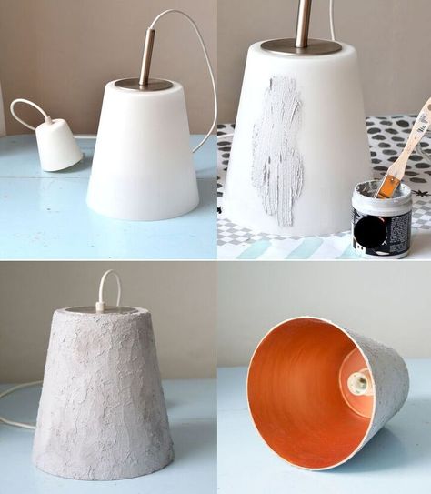 Diy Cement Lamp, Concrete Lampshade, Diy Concrete Lamp, Round Side Table Makeover, Black Cement Lamp, Fall Plaid Decor, Grey Concrete Lamp, Pottery Barn Lamps, Lamp Concrete