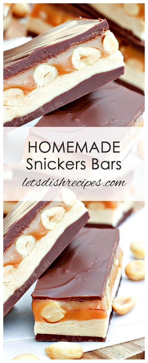 Homemade Snickers Bars Copycat Snickers Bar, Candy Bar Copycat, Copycat Meals, Snicker Bars, Homemade Snickers Bars, Snickers Bars Recipe, Nougat Recipe, Bars Dessert, Candy Bar Recipe