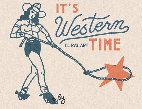 Vintage Cowgirl Drawing, Southern Graphic Design, Lasso Illustration, Hipster Cowboy, Rope Letters, Tea Towel Art, Texas Theme, Comic Book Drawing, Urban Cowboy