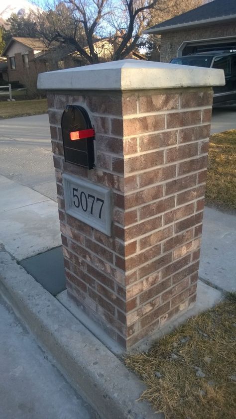 Brick Mailbox Ideas, Brick Mailboxes, Stone Mailbox, Mid Century Modern Mailbox, Brick Mailbox, Home Mailboxes, Mailbox Flowers, Mailbox Garden, Mailbox Makeover