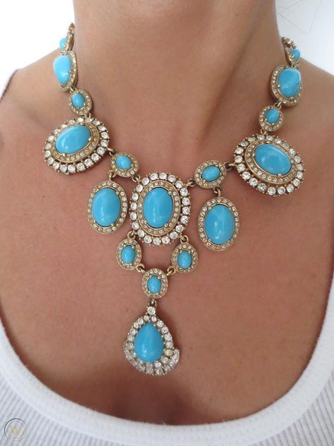 MUSEUM QUALITY VINTAGE CINER JEWELED MOGUL PERSIAN TURQUOISE GLASS NECKLACE | #1733064689 Persian Turquoise, Turquoise Glass, Unique Furniture, Glass Necklace, Clear Rhinestones, Mint Condition, To Win, Turquoise Necklace, Persian