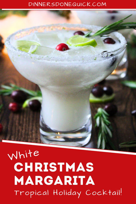 Shake up your holiday parties with a White Christmas Margarita! This festive cocktail blends blanco tequila, coconut milk, and lime juice for a holiday tropical twist. With its sugared rim, rosemary sprigs, and bright cranberries, this holiday margarita recipe is perfect for Christmas Eve and festive gatherings with friends. Click for the ultimate Christmas party drink recipe and add a touch of sunshine to your winter celebrations! #WhiteChristmasMargarita #HolidayCocktails #ChristmasDrinks White Christmas Margarita Pitcher Recipe, White Christmas Margarita Punch, Cranberry Coconut Margarita, Winter White Margarita, Coconut Christmas Margarita, White Tequila Cocktails, Coconut Cranberry Margarita, Christmas Holiday Drinks With Tequila, Winter Margarita Recipe Holiday Drinks