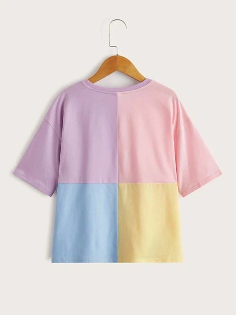 SHEIN Girls Colorblock Drop Shoulder Tee | SHEIN USA Colorblock Tshirt, Girls T Shirts, Drop Shoulder Tee, Clothes Ideas, Project Ideas, Girls Tshirts, Drop Shoulder, Color Blocking, New Arrivals