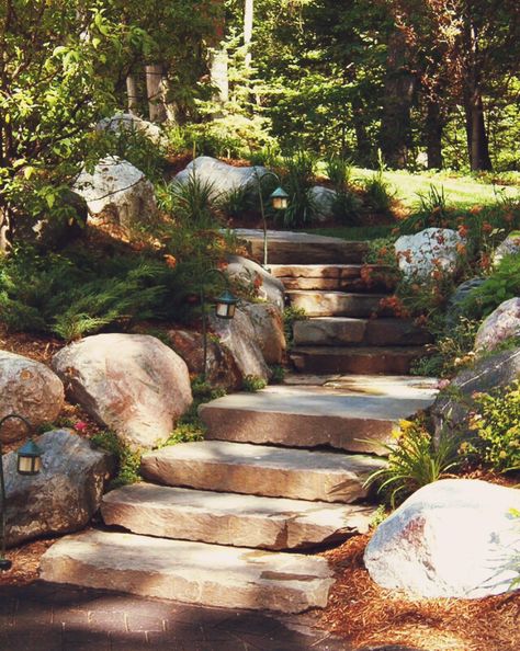 ~ Lake Landscaping, Landscape Stairs, Sloped Backyard, Garden Stairs, Hillside Landscaping, Sloped Garden, Garden Steps, House Landscaping, Outdoor Stairs