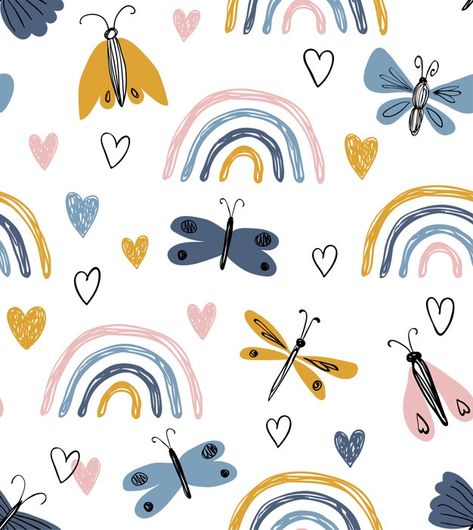 Pastel Rainbow Background, Hearts Butterflies, Kids Room Design, Boho Rainbow, Bright Designs, Geometric Background, Pattern Illustration, Kids Prints, Dragonflies