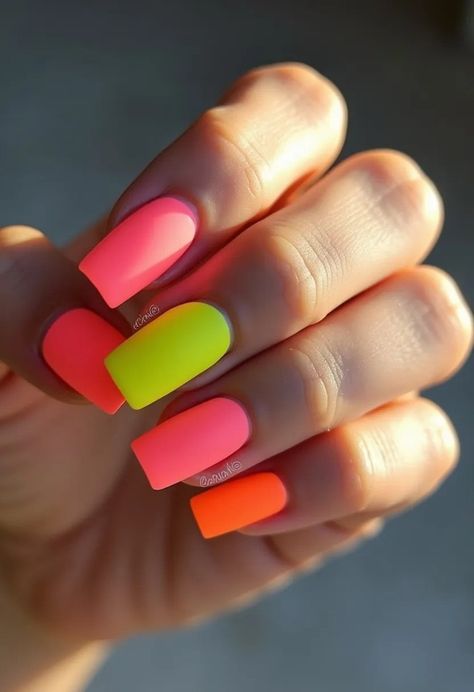 Brighten up your special day with these vibrant nail designs! 🎉💅 Ready to transform your nails? Click here: https://www.nailspire.com/birthday-nail-designs/vibrant-eye-catching-color-nail-art-idea-1782 #NailInspo #BirthdayNails #NailArtLove Bright Nail Ideas Neon, Nail Ideas Neon, Bright Color Nails, Bright Nail Ideas, Bright Neon Nails, Vibrant Nail Designs, Chic Minimalist Style, Birthday Nail Designs, Birthday Nail