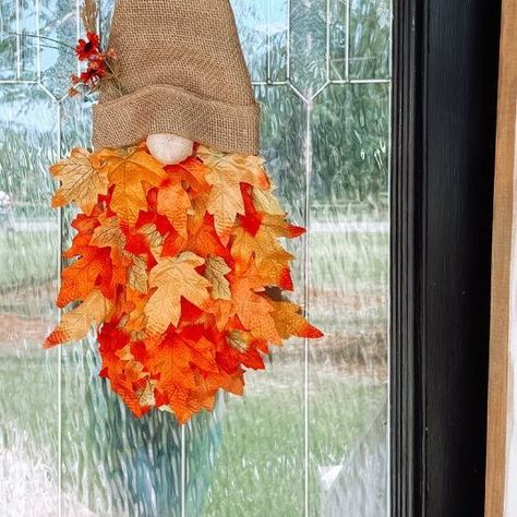 Fall Gnome Door Hanger Diy, Diy Gnome Door Hanger, Gnome Door Hanger Diy, Fall Gnome Door Hanger, Gnome Door Hanger, Dollar Tree Frames, Maple Leaf Wreath, Leaf Projects, Fall Decor Wreaths