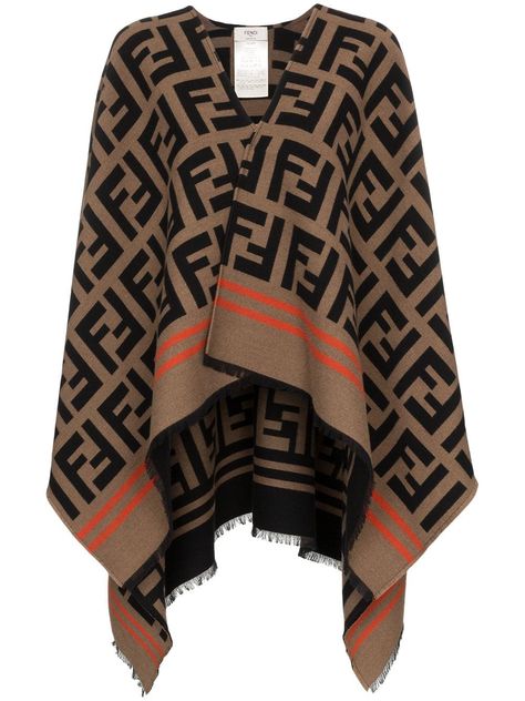 Fendi Jacket, Poncho Outfit, Classic Italian Style, Mode Kimono, Poncho Wrap, Ff Logo, Wool Poncho, Poncho Cape, Logo Pattern