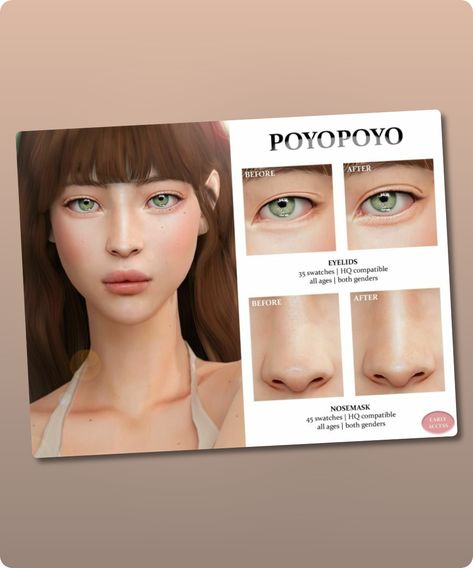 Sims 4 Skins / Skindetail CC: Poyopoyo  Nosemask   038  Eyelids SET N2 By Poyopoyo Poyopoyo Sims 4, Asian Cc Sims 4, Sims 4 Skins, Sims 4 Cc Download, Skin Details, Nose Mask, Sims 4 Cc Skin, Model Nails, Best Sims