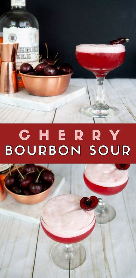 Cherry Bourbon Sour | Elle Talk Bourbon Sour Recipe, Cherry Bourbon, Bourbon Sour, Bourbon Cherries, Winter Drink, Drink Poster, Whisky Cocktails, Sour Foods, Cherry Cocktail