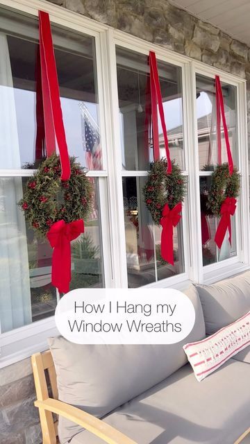 How Do You Hang Wreaths On Windows, Christmas Wreath Ideas For Outside Windows, Christmas Outdoor Wreaths Window, Christmas Wreaths On Outside Windows, Christmas Wreaths On House Windows, Front Door With One Side Window Christmas Decor, Christmas Wreath For Window, How To Hang Window Wreaths, How To Hang Outdoor Wreaths On Windows