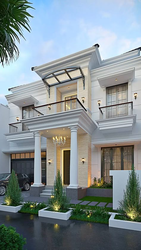 Classic Modern House, Bungalow Style House, House Balcony Design, Classic House Exterior, House Balcony, Classic House Design, Building House Plans Designs, Architectural Design House Plans, House Arch Design