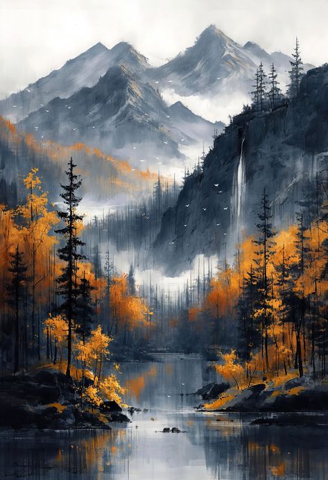 Landscape Art Painting, Pretty Landscapes, Cool Wallpapers Art, Fantasy Art Landscapes, Pretty Wallpapers Backgrounds, Landscape Wallpaper, Diy Art Painting, Canvas Art Painting, Fantasy Landscape