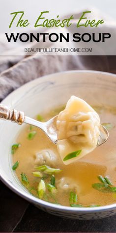 Easy Wonton Soup Recipe (With Frozen Wontons) - Beautiful Life and Home Wonton Soup Recipe With Frozen Wontons, Frozen Wontons, Easy Wonton Soup, Wonton Soup Recipe, Asian Soup Recipes, Won Ton, Wonton Recipes, Soup Appetizers, Dumplings For Soup