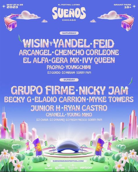 Sueños Festival@SuenosFestival Sueños Festival on Twitter SUEÑOS 2023 🌆 @wisinyyandel @grupofirme @feid @nickyjam @arcangel @elalfa & more are heading to Grant Park for the ultimate celebration of la cultura Latina 🔊 Early Access On-Sale opens THURSDAY @ 12pm CT. Get your Early Access Code at http://suenosmusicfestival.com ⚡️ 12:00 PM · Jan 31, 2023 219.1K Views https://twitter.com/SuenosFestival/status/1620482176016949258 Music Festival Flyer Design, Music Festival Website, Poster Festival Music, Suenos Festival, Festival Design Ideas, Festival Poster Ideas, Festival Design Poster, Fest Poster Design, Music Fest Poster