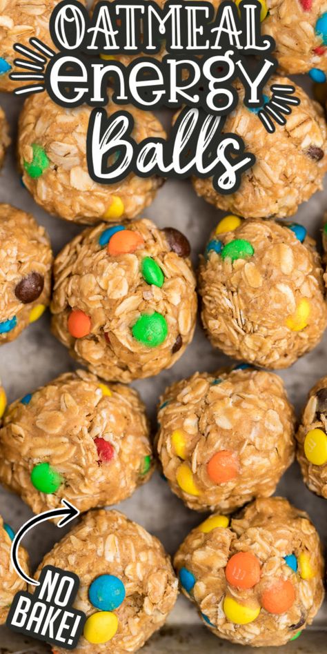 Monster Energy Balls, Monster Cookie Energy Balls, Oatmeal Energy Balls, Cookie Oatmeal, Oatmeal Balls, Peanut Butter Energy Bites, Protein Balls Recipes, Easy Snacks For Kids, Monster Cookie