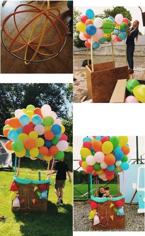 Hot Air Balloon Craft Decoration, Hot Air Balloon Diy Photo Prop, Diy Hot Air Balloon Basket With Balloons, How To Make A Hot Air Balloon Decoration, Hot Air Balloon Craft Diy, Hot Balloon Decorations, Balloon Hot Air Balloon Diy, Hot Air Ballon Craft Diy, Hot Air Balloon Diy Decorations