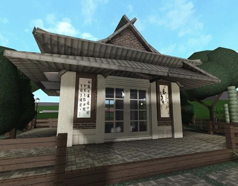 justine_early on instagram Chinese Bloxburg House, Bloxburg Japanese Restaurant, Japanese Home Bloxburg, Zaibatsu Roblox Apartment, Japanese Bloxburg Town, Traditional Japanese House Bloxburg, Bloxburg Korean House, Zen House Exterior, Bloxburg Japanese Decals