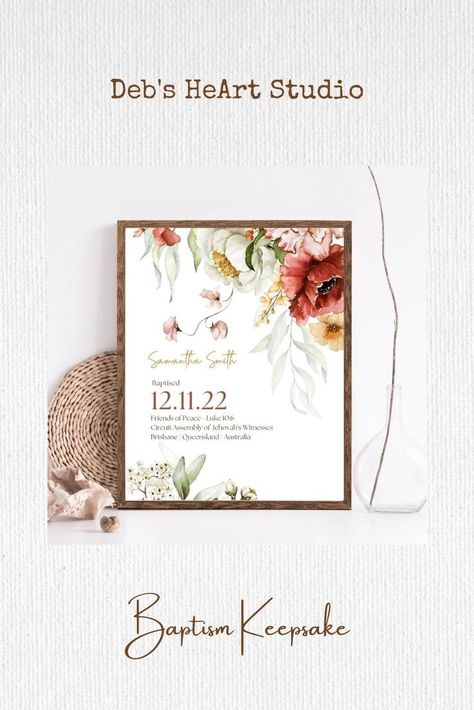 JW Baptism Gift | Baptism Print Template for Jehovah’s Witnesses | Baptism Keepsake | Cascading Floral Print | Customizable Print | Wall Art Jw Baptism Gifts Ideas, Jw Baptism Gifts, Printable Gifts, Samantha Smith, Baptism Cards, Jw Gifts, Jehovah's Witnesses, Baptism Gifts, Printable Gift