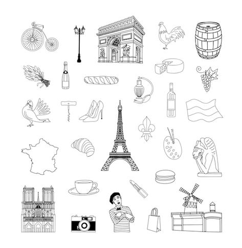 France Tattoo Ideas, Eiffel Tower Tattoo, World Travel Tattoos, France Tattoo, French Symbols, Boat Tattoo, Paris Tattoo, French Tattoo, Paris Illustration