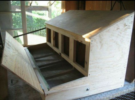 Egg Roll-Out Nesting Box. Egg Catcher, Egg Trap, Egg Eating. | BackYard Chickens Nesting Boxes Diy, Chicken Nesting Boxes, Nest Box, Coop Design, Best Chicken Coop, Chicken Coop Designs, Coop Plans, Building A Chicken Coop, Chicken Coop Plans